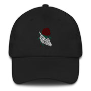 los-angeles-death-and-seduction-goth-streetwear-punk-rock-skulls-skeleton-holding-rose-Apparel & Accessories > Clothing (1604) - Beautiful Death Hand Rose | Dad Hat